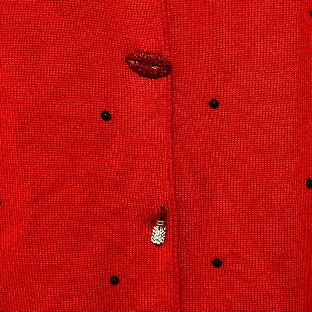 Vintage Y2K 90s red marabou feather trim cardigan with bling buttons